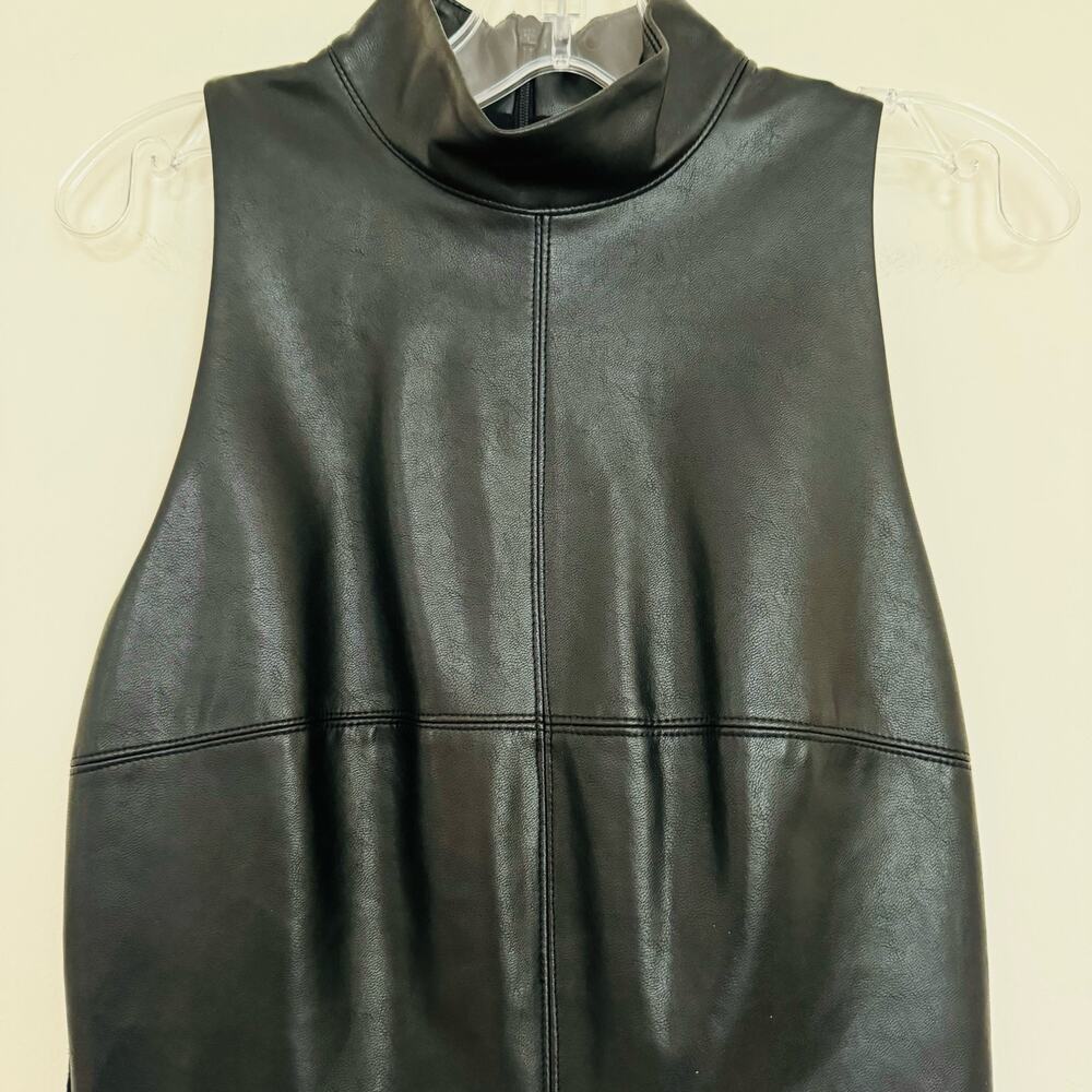 Bailey 44 Haven Vegan Leather Suede Black Sleeveless Mock Turtleneck Top Sz XS